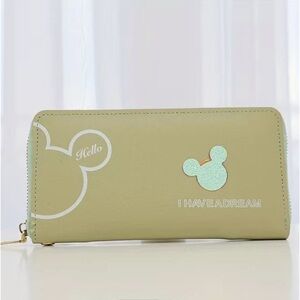 Minnie Mickey Mouse Wristlet Clutch Convertible Long Glitter Disney Wallet Green